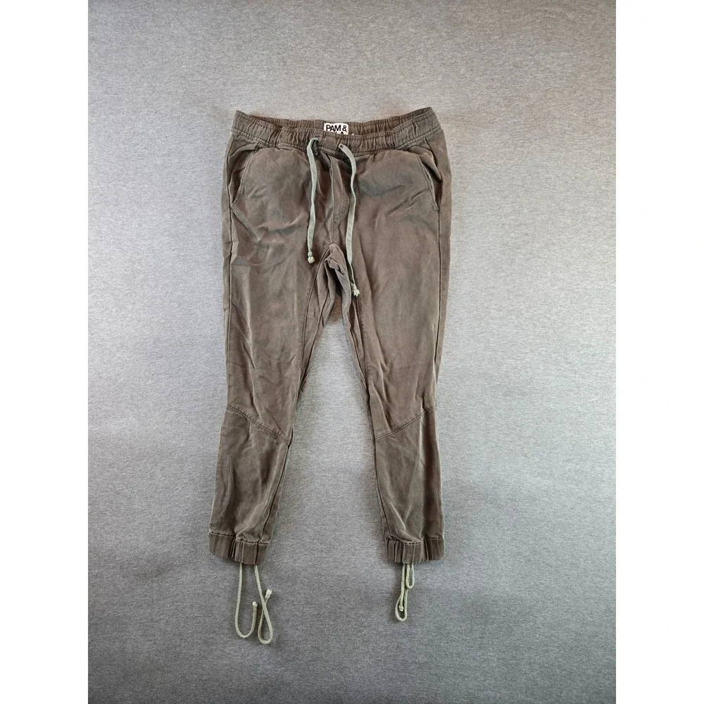 PAM & GELA Pants Womens P‎ Petite Army Green Lace Up Hem Joggers Stretch $225